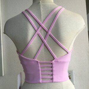 OTOS Workout Sports Bra Crop Top Crisscross Padded Athletic Spandex Pink M